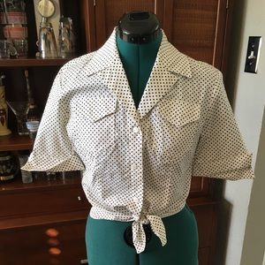 Rafaella retro cropped tie front blouse